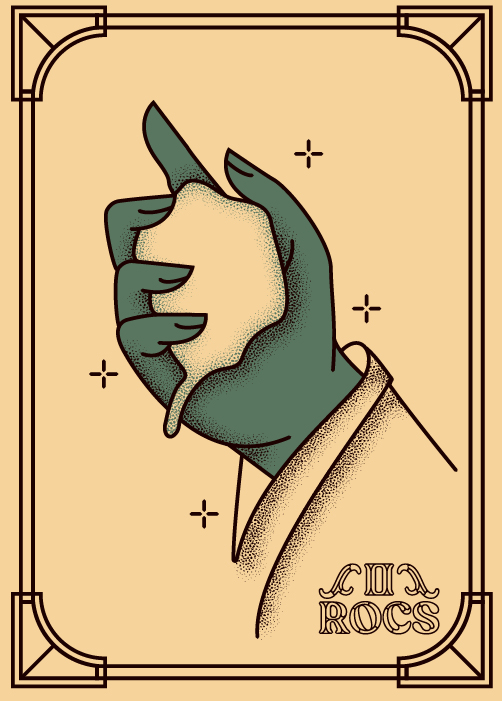 card with hand holding a blob