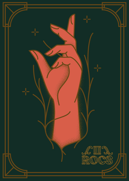 card with handing pointing up